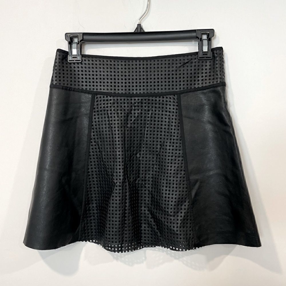 Club Monaco Black Perforated Eco Leather Fit & Flare Mini skirt